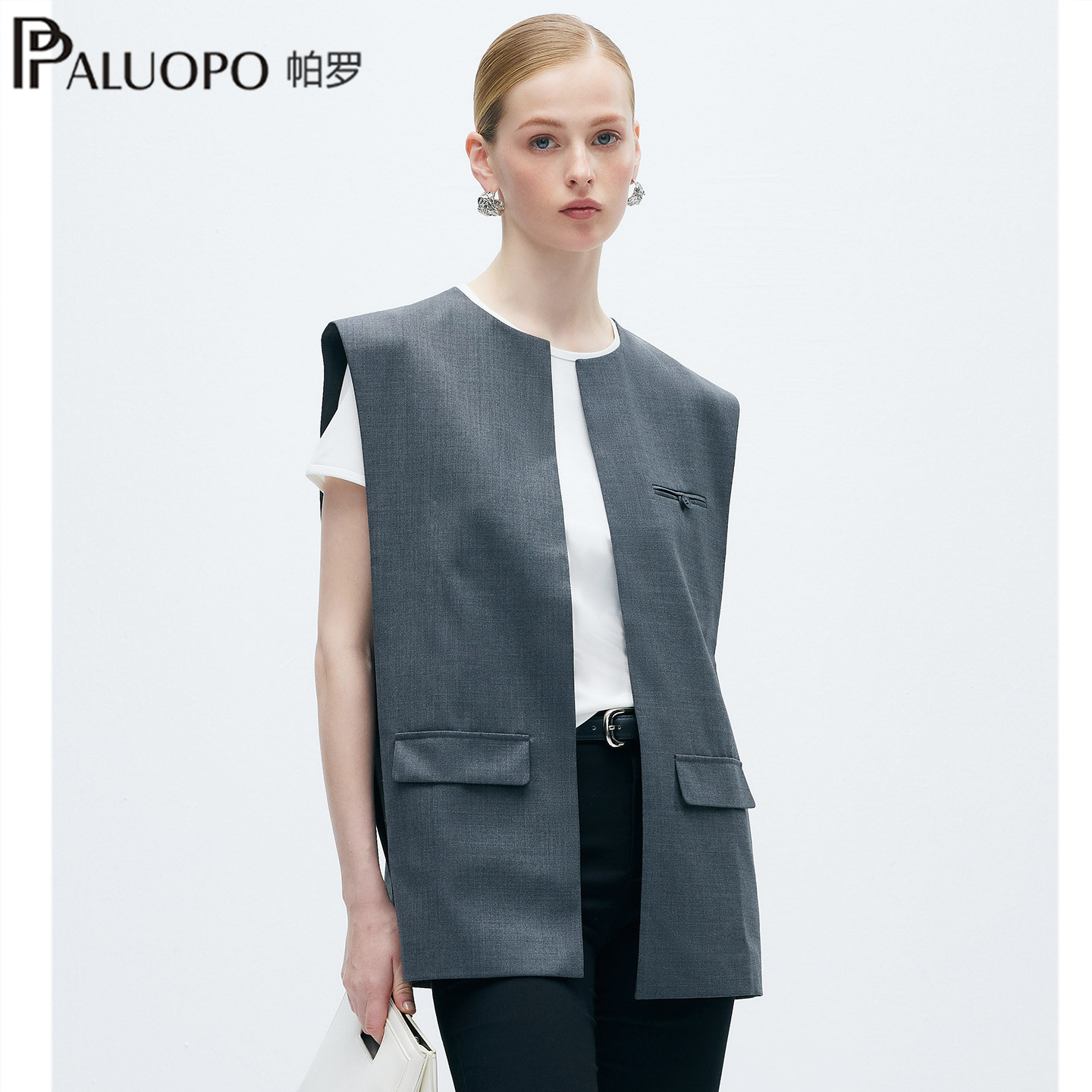 PALUOPO/帕罗RED商场同款高级感西装马甲女无袖外套通勤百搭坎肩