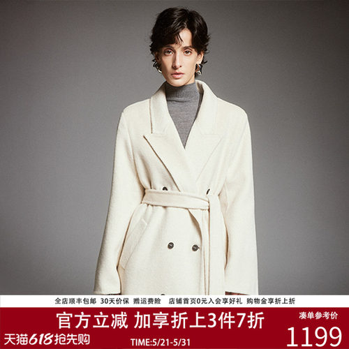 复古中长款双面驳领秋冬大衣外套