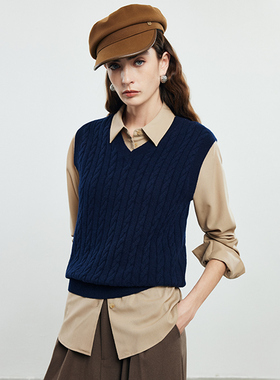PALUOPO/帕罗V领修身叠穿针织背心马甲气质绵羊毛套头打底衫2024