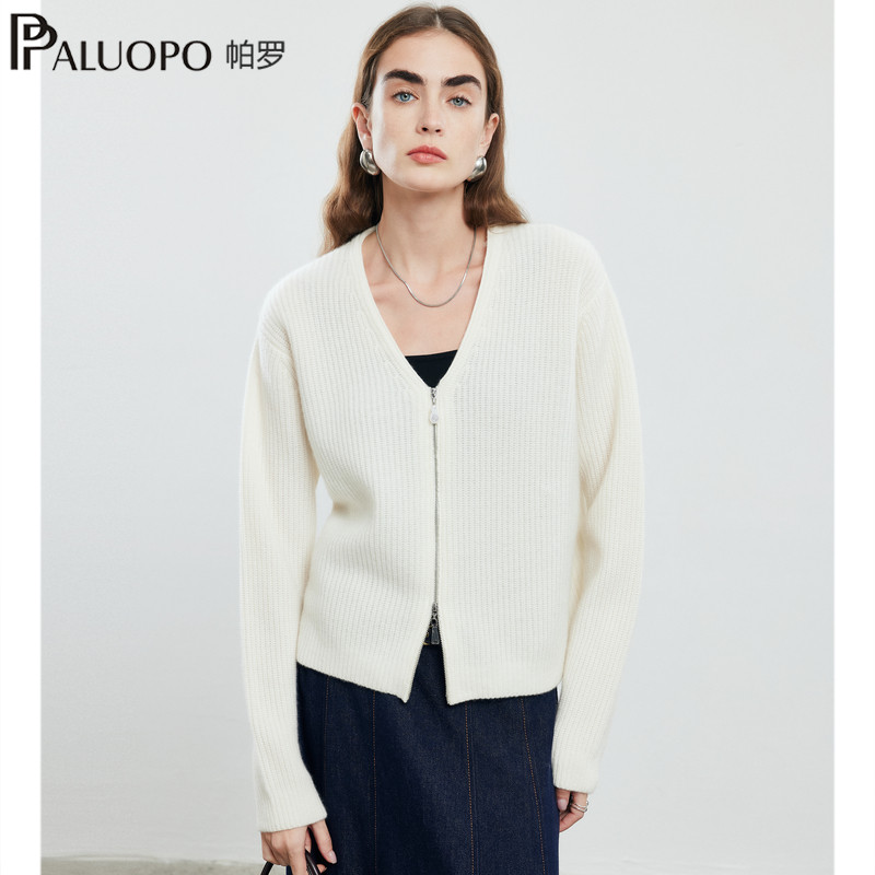 帕罗设计款!双边拉链25秋冬新款纯山羊绒衫V领女针织坑条提花毛衣,女装/女士精品,羊绒衫,淘宝优惠券,粉丝福利购,淘宝优惠卷