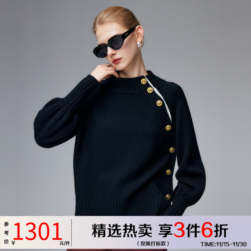 帕罗长袖羊绒宽松半高领针织衫