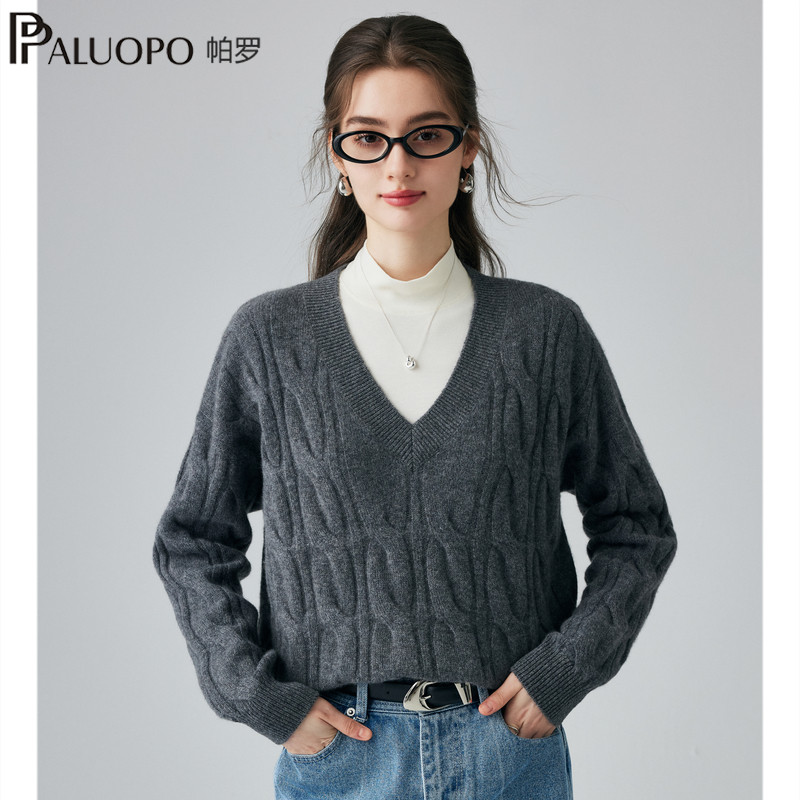 帕罗8字扭花加厚100%全山羊绒衫V领2025秋冬新款保暖针织女士毛衣,女装/女士精品,羊绒衫,淘宝优惠券,粉丝福利购,淘宝优惠卷
