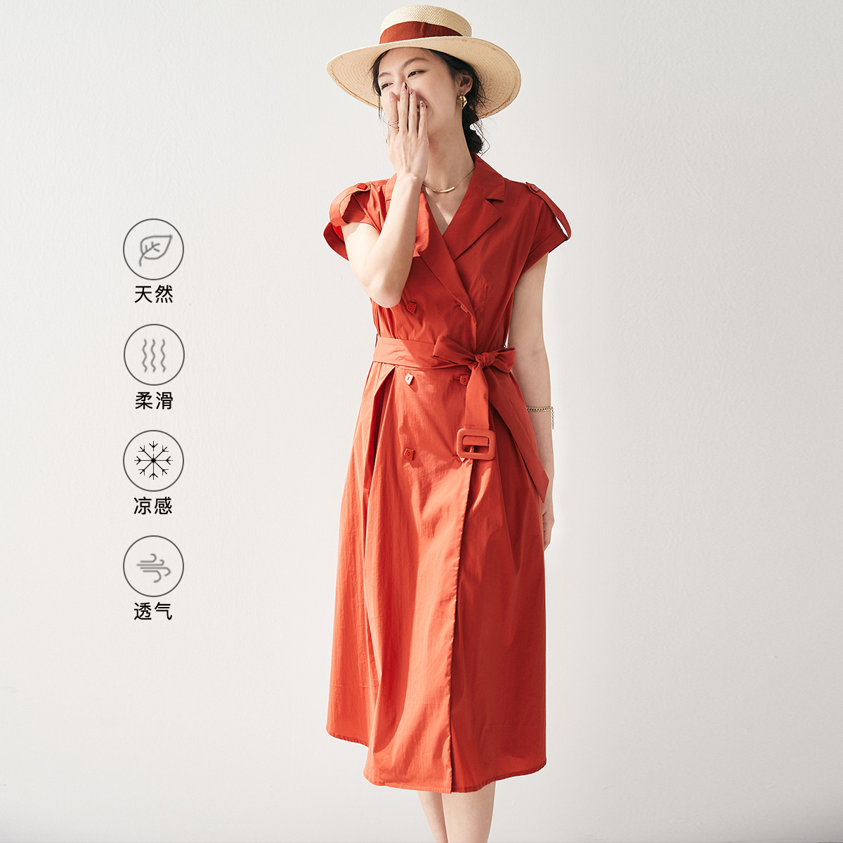 PALUOPO/帕罗2025夏季新款修身西装领女士收腰显瘦气质A字连衣裙
