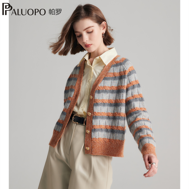 帕罗100%纯山羊绒衫V领开衫