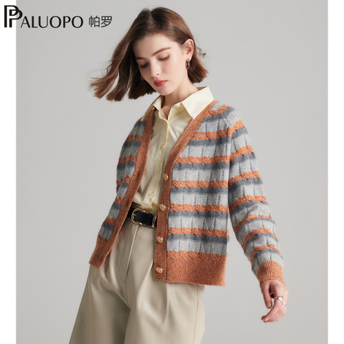 帕罗100%纯山羊绒衫V领开衫