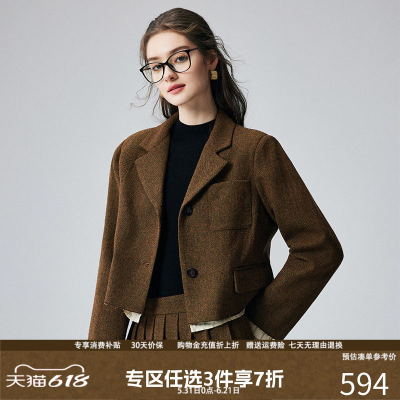 短款秋冬西装领绵羊毛复古感