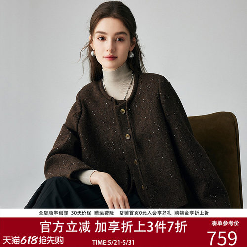 复古圆领大衣短款毛呢外套