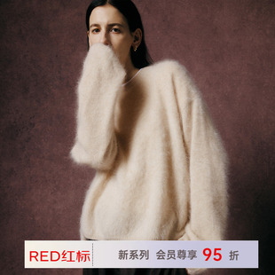 帕罗商场同款秋冬纯羊绒拉绒圆领落肩长袖羊绒衫女2AA1T1015X