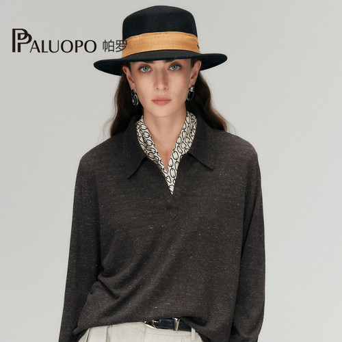 帕罗POLO领长袖针织衫女内搭毛衣