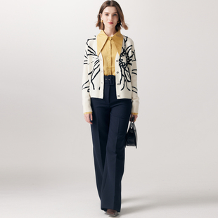 提花针织外搭保暖毛衣 V领开衫 帕罗2025秋冬100%山羊绒衫 女新款