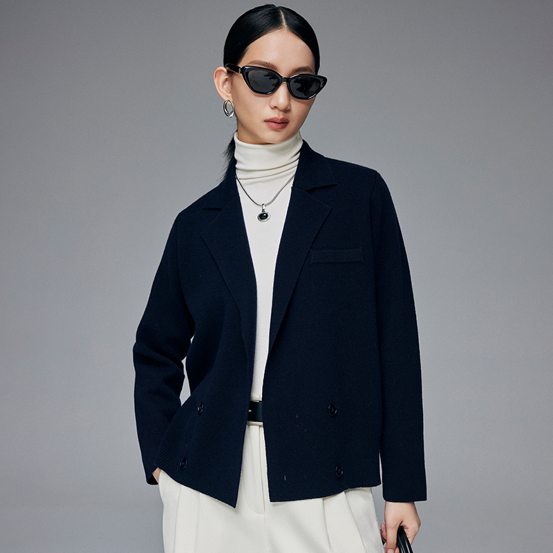 帕罗纯羊毛开衫西装领针织开衫