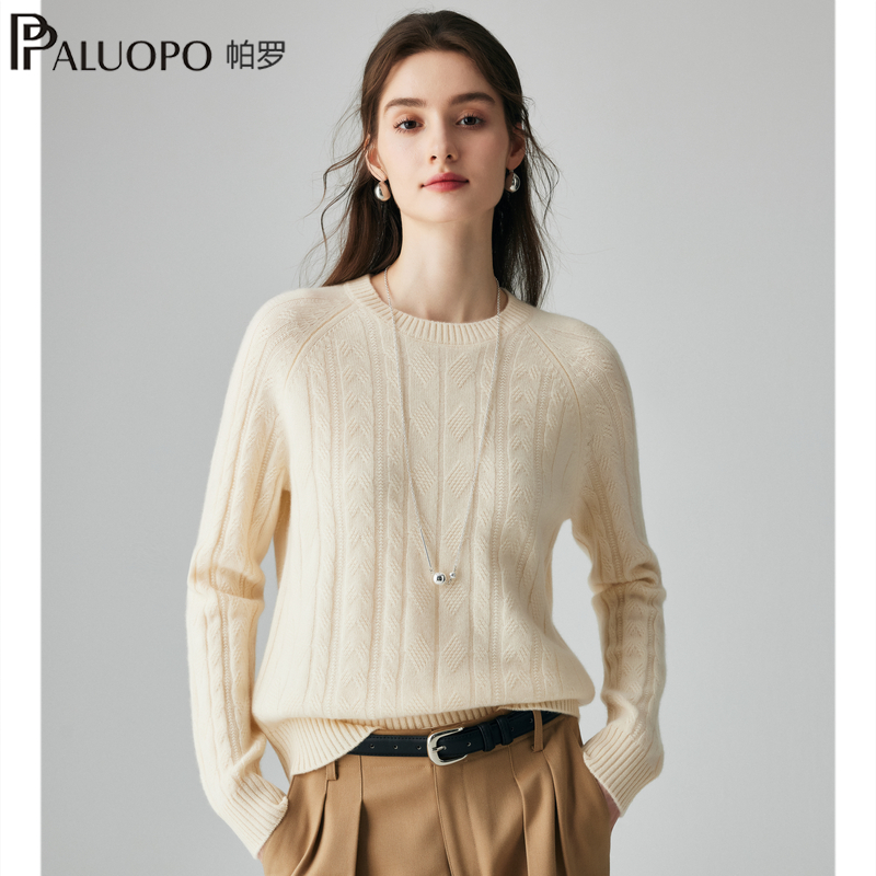 帕罗100%纯山羊绒衫女士彩纱点缀