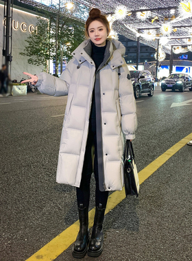 灰色长款过膝加厚羽绒服女2025冬季新款宽松90白鸭绒保暖高端外套