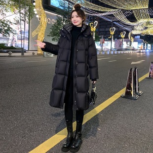 宽松90白鸭绒加厚保暖外套 新款 高级感黑色长款 羽绒服女士2025冬季