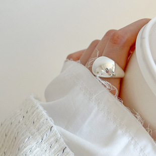 饰尚e族大光面戒指女椭圆重工面包S925镀银开口指环网红百搭时尚