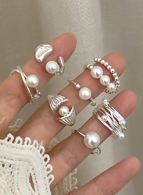 甜美珍珠戒指女轻奢高级感精致优雅时尚2026新款开口指环可调节