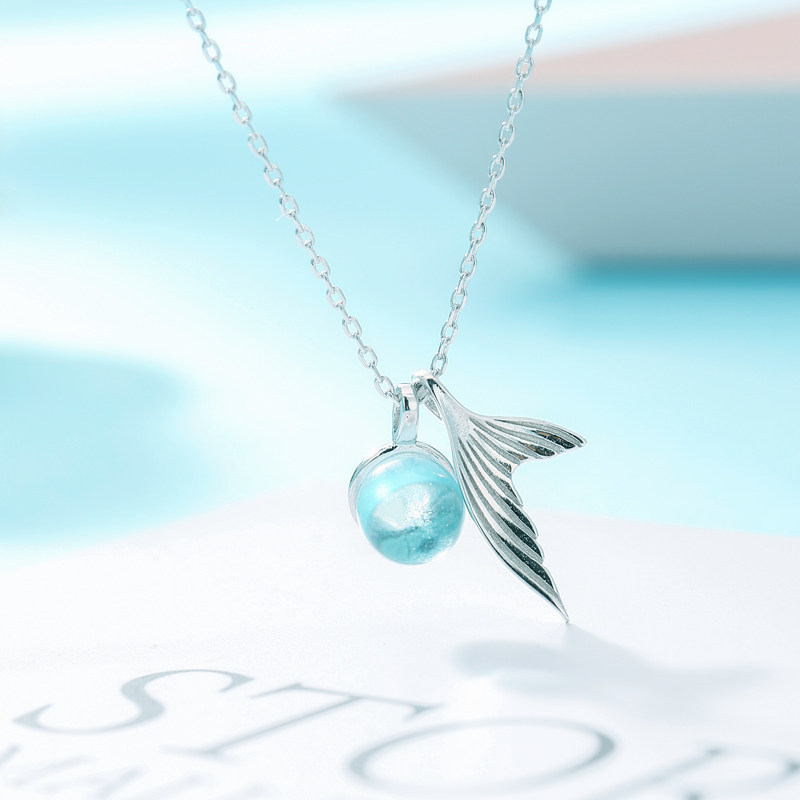 S925 Sterling silver necklace female Mermaid tail blue foam Necklace fresh clavicle Pendant Simplicity giftin the Accessories/Fashion Jewelry, Necklace  category - from Buy2taobao.com to provide professional Taobao agent buy service