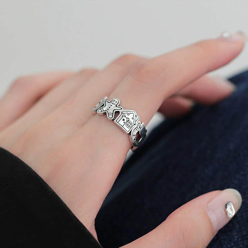 饰尚e族复古卡通小熊戒指女时尚个性创意百搭s925银开口指环网红