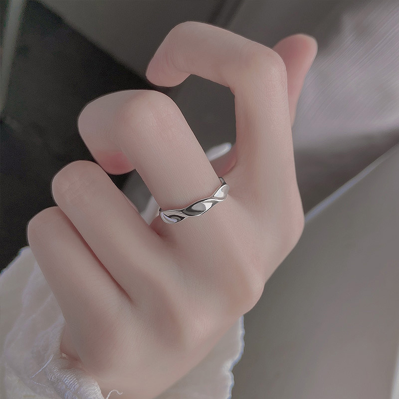饰尚e族几何莫比乌斯戒指女简约冷淡风气质百搭S925镀银开口指环