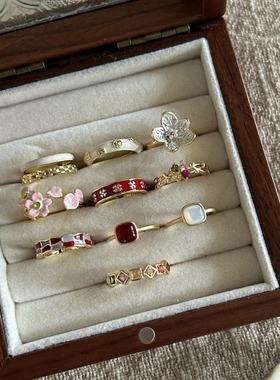 饰尚e族彩色滴釉戒指女时尚轻奢叠戴百搭花朵开口指环网红风食指