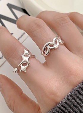 简约开口戒指女小众设计2026新款叠戴组合戒指可调节食指指环轻奢