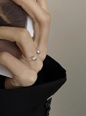 饰尚e族韩版几何方圆戒指女复古时尚方块圆球开口指环嘻哈