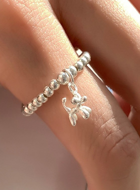 韩版圆珠弹力戒指女时尚气质气球小狗吊坠指环ins食指戒潮