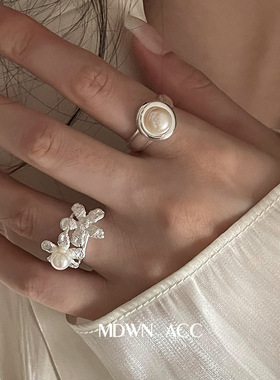 编织花朵珍珠戒指女甜酷时尚个性气质优雅开口指环食指戒潮