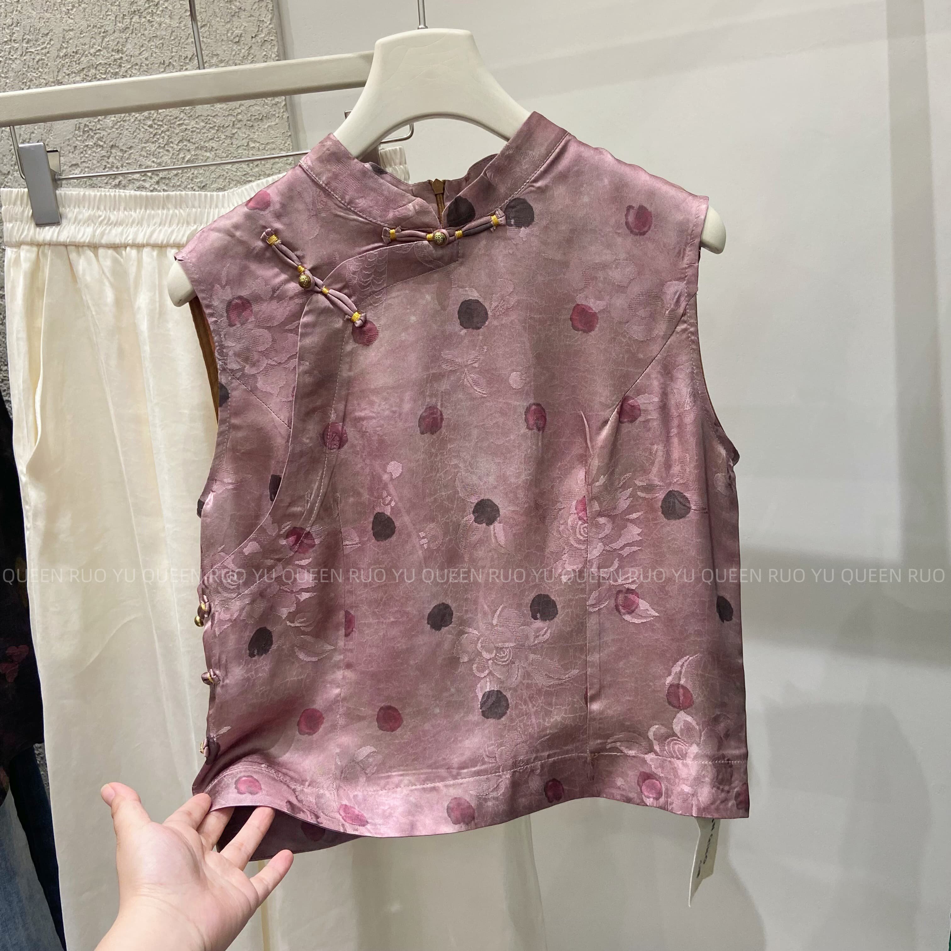 新中式紫粉色圆点人丝香云纱女潮