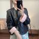夹克衫 2025新款 设计感上衣潮 国风撞色拼接PU皮衣外套女短款 新中式