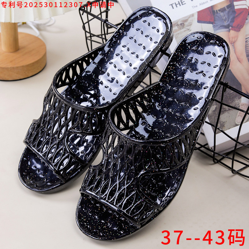 果冻拖鞋女透明水晶平跟塑料拖鞋