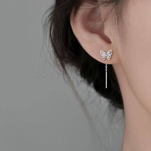 925纯银蝴蝶耳线小众耳环女款2025新爆款轻奢高级感耳饰