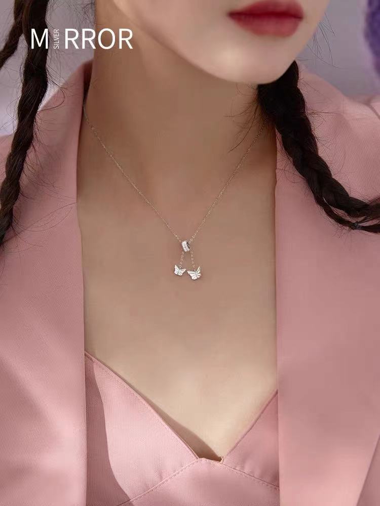 双蝴蝶吊坠流苏纯银ins高级感