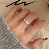 925纯银笑脸戒指小众设计素圈食指戒轻奢高级感女开口戒