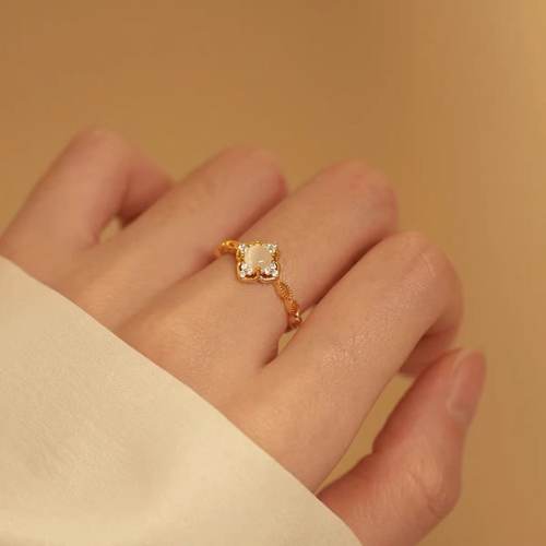 925银法式轻奢闪耀精致高级感百搭复古温柔猫眼石开口戒指