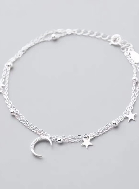 小众ins双层星月手链925纯银轻奢
