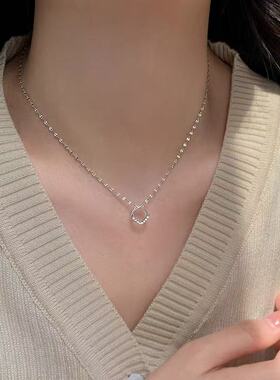 925纯银方块项链女轻奢小众2025新爆款颈链高级感锁骨链
