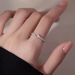 925纯银银杏戒指女款轻奢食指戒小众设计高级感素圈指环