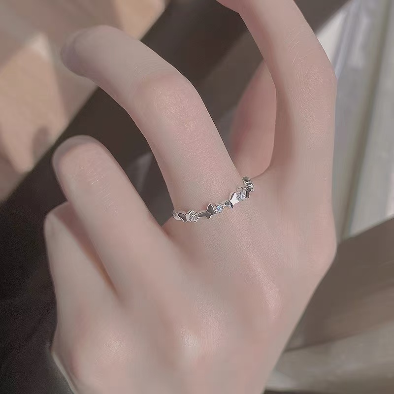 S925银小蝴蝶戒指女轻奢高级感开口戒素圈食指环小众设计可调节