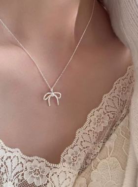 S925纯银不规则蝴蝶结项链女简约高级感东大门ins风颈链2025新款