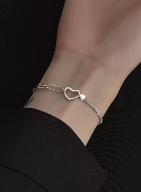 S925纯银手链女满天星爱心环扣ins小众设计夏小清新女生闺蜜手饰