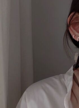 s925银几何耳钉2019新款潮酷简约睡觉不用摘的耳环女气质小巧韩国