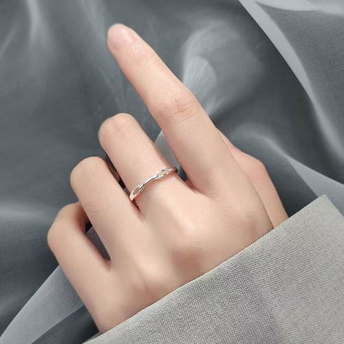 S925纯银交集戒指女高级感极简风格小清新甜美镂空相扣开口食指戒