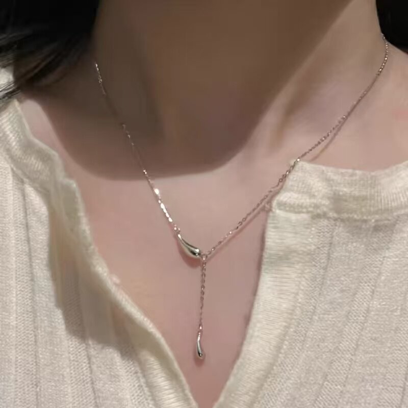 S925纯银流苏水滴项链女款2025新款轻奢小众简约高级感气质锁骨链图片