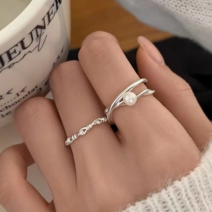 925纯银天然珍珠戒指轻奢小众设计食指戒高级感开口戒女