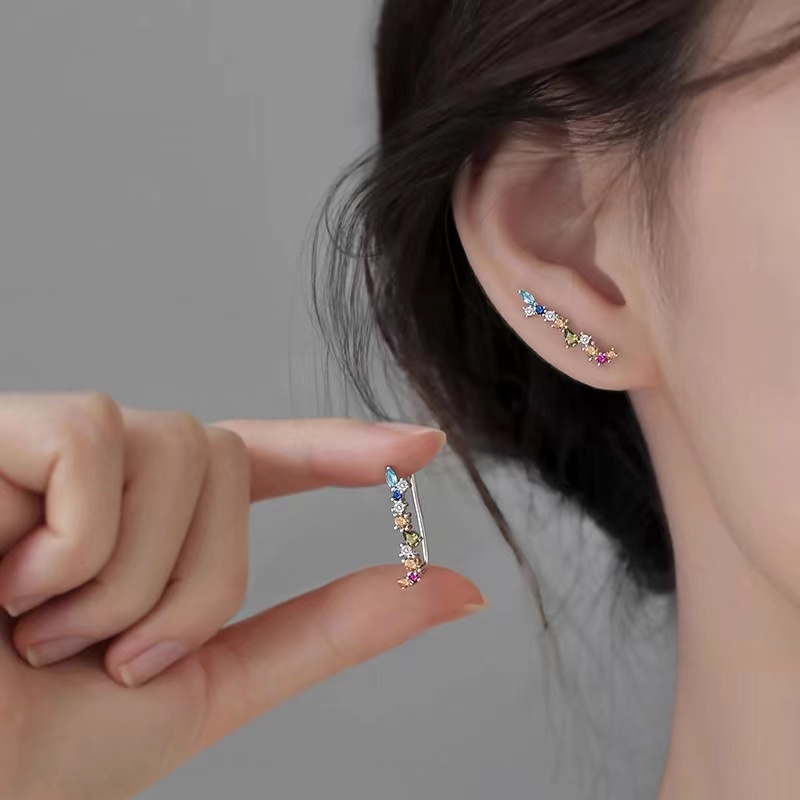 彩色锆石耳环耳圈女款