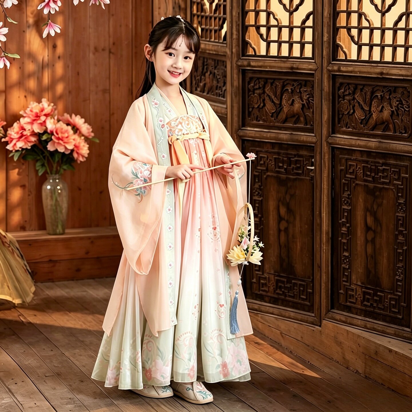汉服女童春秋季古装儿童中国风连衣裙小女孩唐装襦裙古风超仙夏装