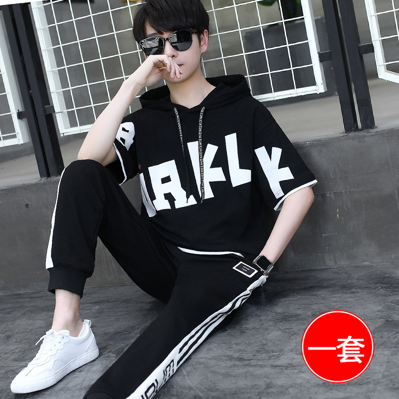 13初高中学生短袖t恤12-15岁男孩帅气夏装14胖大童男装运动套装16