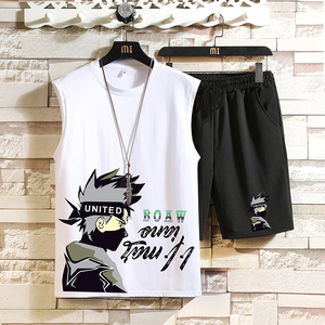 13大童背心短裤两件套装14初中学生12-15岁胖男孩夏天纯棉无袖t恤