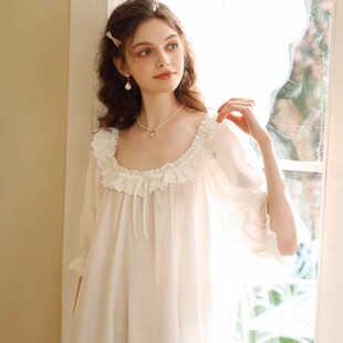 新款法式纯棉宫廷风睡裙夏季甜美公主短袖棉薄短款可爱宽松睡衣女